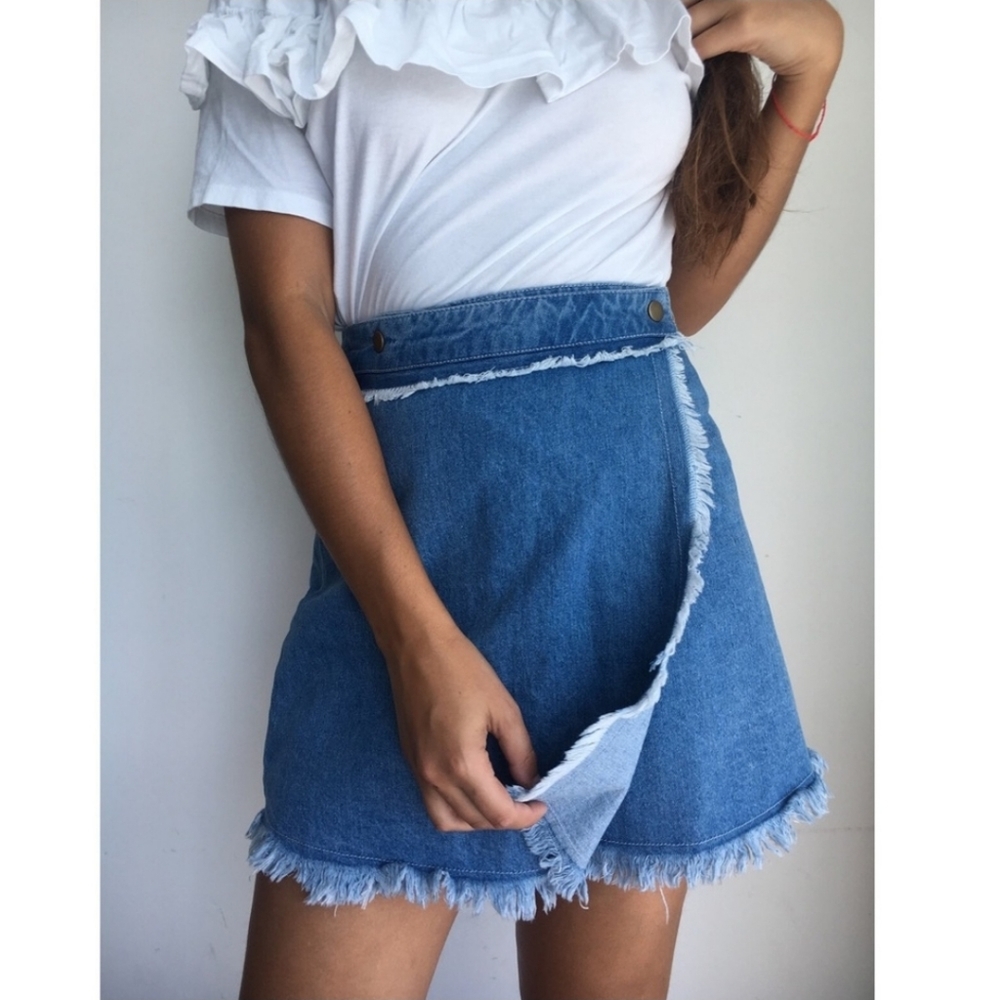 Romeo + Juliet Couture Frayed Wrap Denim Skirt